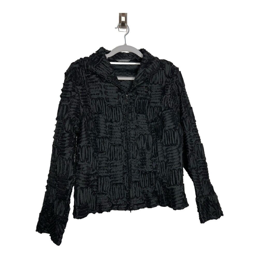 Samuel Dong Jacket Womens Large Embroidered 3D Design Art-to-Wear Full Zip